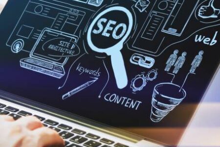 Laptop displaying SEO process