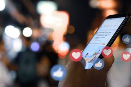 Love heart, Thumps up, hand holding phone