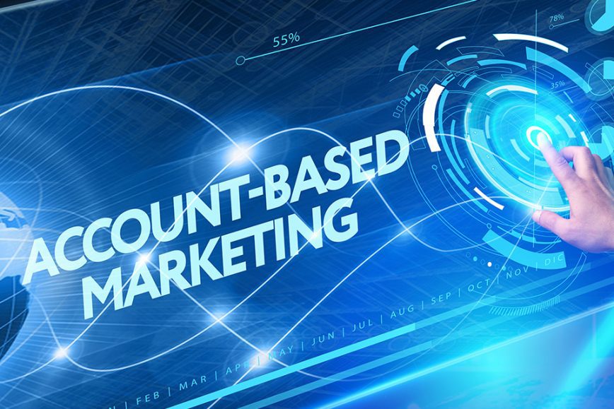 A futuristic digital interface displaying the term "Account-Based Marketing"