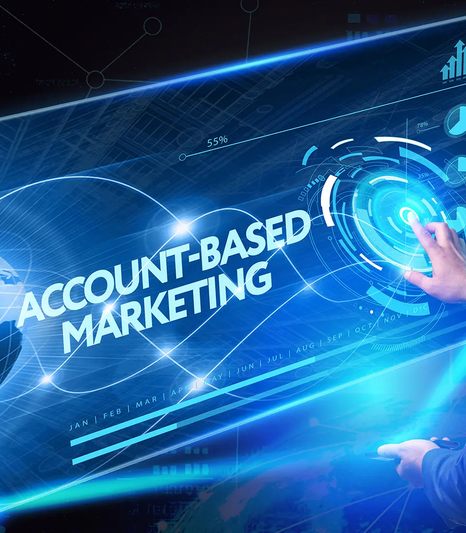 A futuristic digital interface displaying the term "Account-Based Marketing"