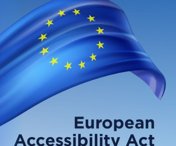 Illustration featuring the European Union flag and the text "2025" with an accessibility icon, alongside the words "European Accessibility Act," highlighting the upcoming implementation of the EAA in 2025.
