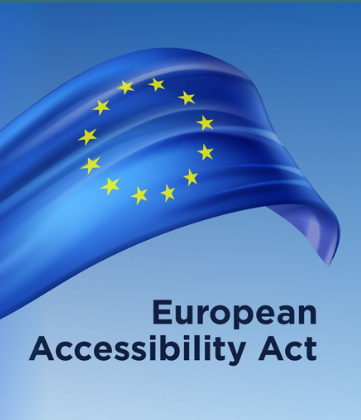 Illustration featuring the European Union flag and the text "2025" with an accessibility icon, alongside the words "European Accessibility Act," highlighting the upcoming implementation of the EAA in 2025.