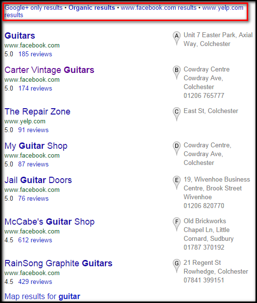 Focus on the user extension results for guitar