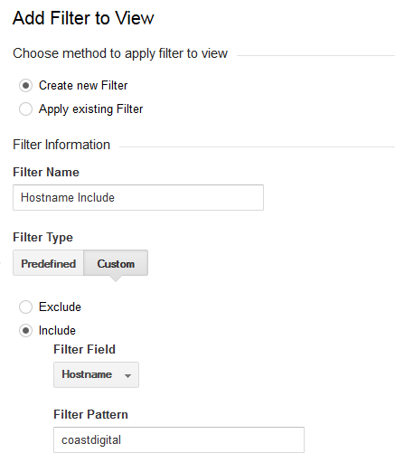 setup a new filter to specifically to include data relevant to your hostname