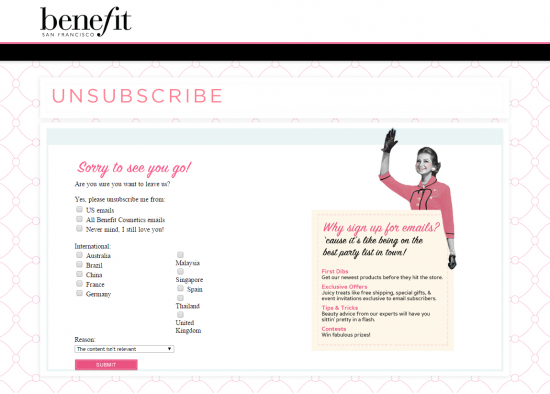 benefit unsubscribe