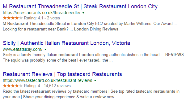 Google search snippet with star ratings