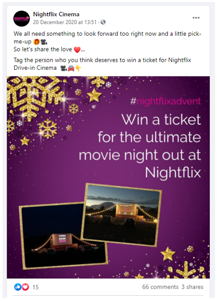 Nightflix Cinema post encouraging Christmas cheer during the holiday period