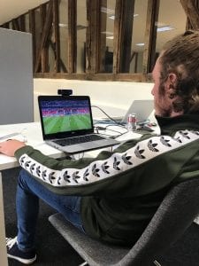 Rob watching football while hooked up to biometrics equipment