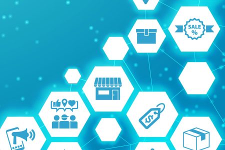 Connected symbols representing marketing mix elements.