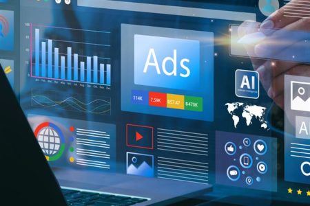 Digital advertising dashboard showing AI-driven ad performance metrics