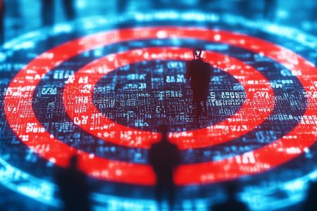 Person standing at the centre of a digital target.