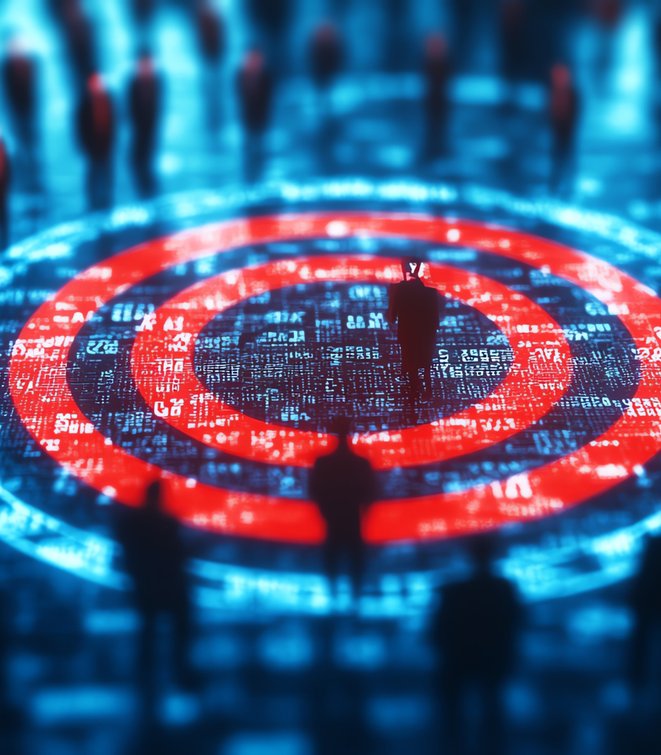 Person standing at the centre of a digital target.