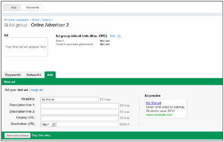 AdWords Interface - Writing a new text advert